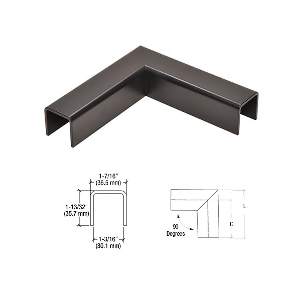 Cr Laurence Matte Black L10 Series U-Channel 90 Degree Horizontal Corner for 21.52 mm Glass Cap Railing L10HMBL - main